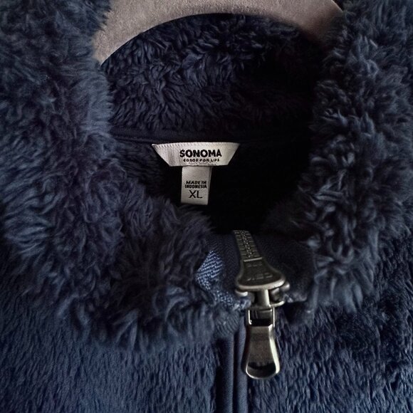 Women's XL Sonoma Zip Up Faux Fur Teddy Sherpa Jacket Navy Midnight Blue - Picture 5 of 8